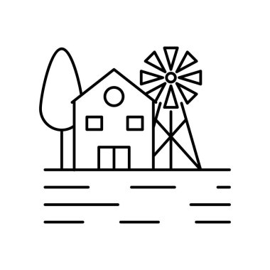 Mill ev ağacı manzara çizgi simgesi. Manzara simgesinin unsuru