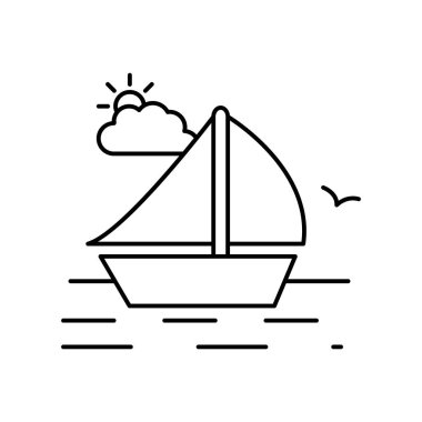 Deniz teknesi su manzara hattı simgesi. Manzara simgesinin unsuru