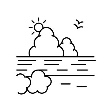 Plaj deniz kuşu güneş çizgisi simgesi. Manzara simgesinin unsuru