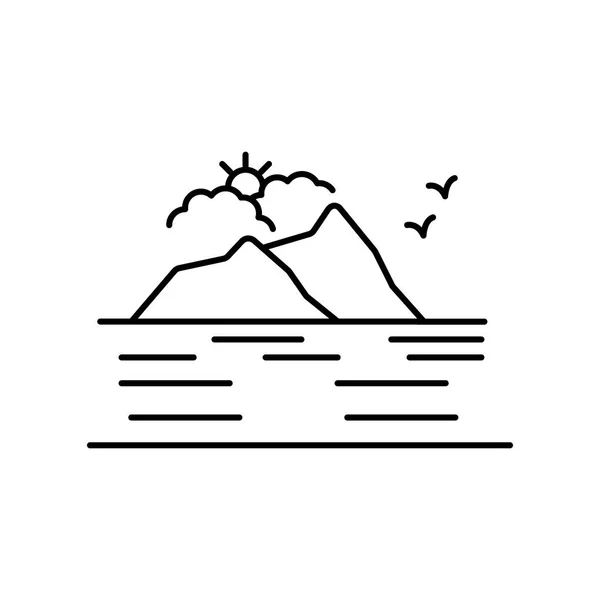 Montaña río sol icono de la línea. Elemento del icono de paisajes — Vector de stock