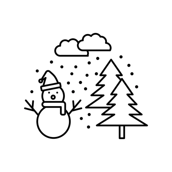Snowing Las Drzewo zima ikona linii. Element ikony krajobrazu — Wektor stockowy
