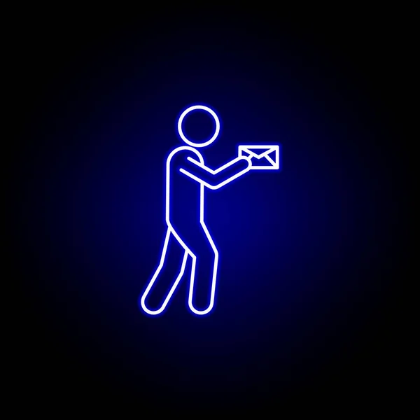 Kurier listonosz ikona linii liter w niebieskim stylu Neon. Zestaw ikon ilustracji logistycznych. Znaki, symbole mogą być używane do Internetu, logo, aplikacja mobilna, UI, UX — Wektor stockowy