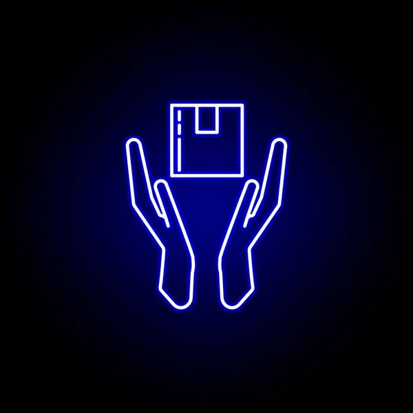 Icona della linea del pacco di protezione in stile neon blu. Set di icone di illustrazione logistica. Segni, simboli possono essere utilizzati per il web, logo, app mobile, UI, UX — Vettoriale Stock