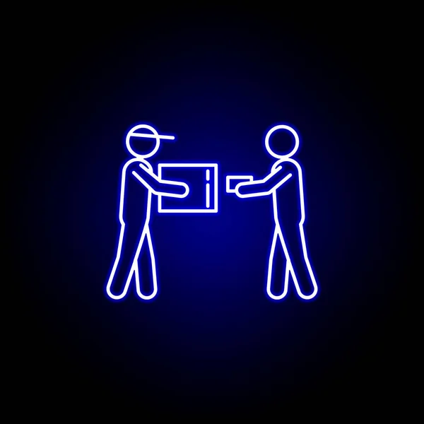 Icona della linea di acquisto del pacco del corriere in stile neon blu. Set di icone di illustrazione logistica. Segni, simboli possono essere utilizzati per il web, logo, app mobile, UI, UX — Vettoriale Stock