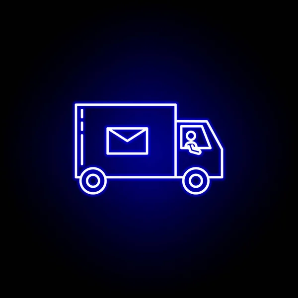 Truck courier lijn icoon in blauwe neon stijl. Set van logistieke illustratie pictogrammen. Tekens, symbolen kunnen worden gebruikt voor web, logo, mobiele app, ui, UX — Stockvector