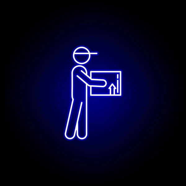 Ikona linii kurierskiej w niebieskim stylu Neon. Zestaw ikon ilustracji logistycznych. Znaki, symbole mogą być używane do Internetu, logo, aplikacja mobilna, UI, UX — Wektor stockowy