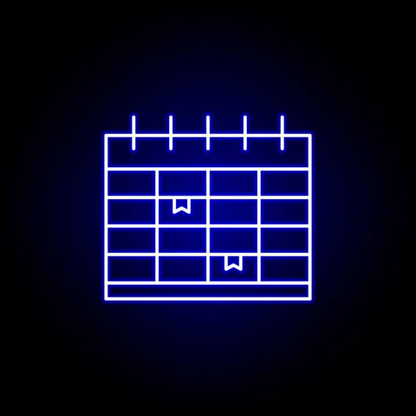 Plano ícone de linha de calendário em estilo neon azul. Conjunto de ícones de ilustração logística. Sinais, símbolos podem ser usados para web, logotipo, aplicativo móvel, UI, UX —  Vetores de Stock