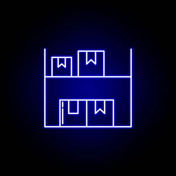 Ícone de linha de armazém em estilo neon azul. Conjunto de ícones de ilustração logística. Sinais, símbolos podem ser usados para web, logotipo, aplicativo móvel, UI, UX —  Vetores de Stock