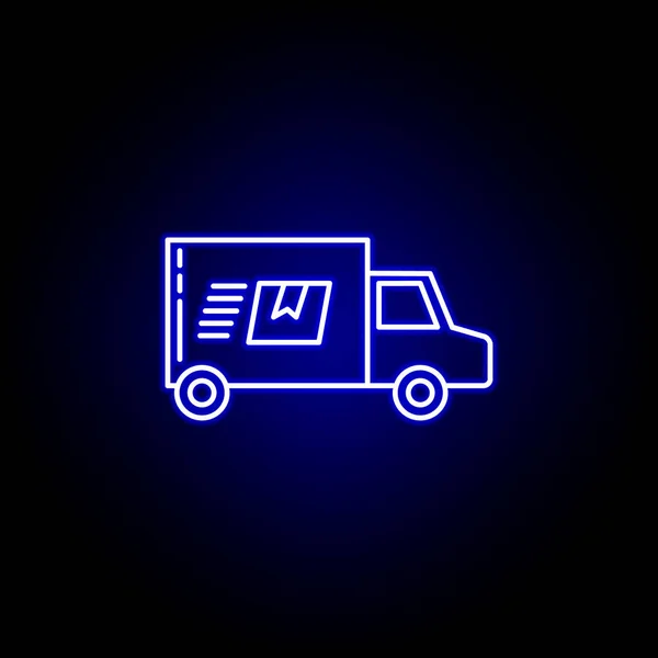 Levering lastbil linje ikon i blå neon stil. Sæt af logistik illustration ikoner. Tegn, symboler kan bruges til web, logo, mobil app, UI, UX – Stock-vektor