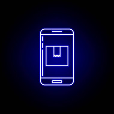 mavi neon tarzında telefon akıllı telefon koli hattı simgesi. Lojistik illüstrasyon simgeleri kümesi. İşaretler, semboller web, logo, mobil uygulama, Ui, Ux için kullanılabilir