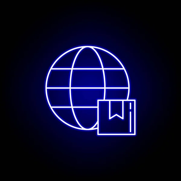 Globe Parcel line icoon in blauwe neon stijl. Set van logistieke illustratie pictogrammen. Tekens, symbolen kunnen worden gebruikt voor web, logo, mobiele app, ui, UX — Stockvector