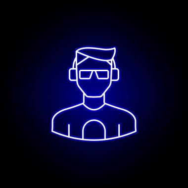 mavi neon tarzı avatar Dj anahat simgesi. İşaretler ve semboller web logosu mobil uygulama Ui Ux için kullanılabilir