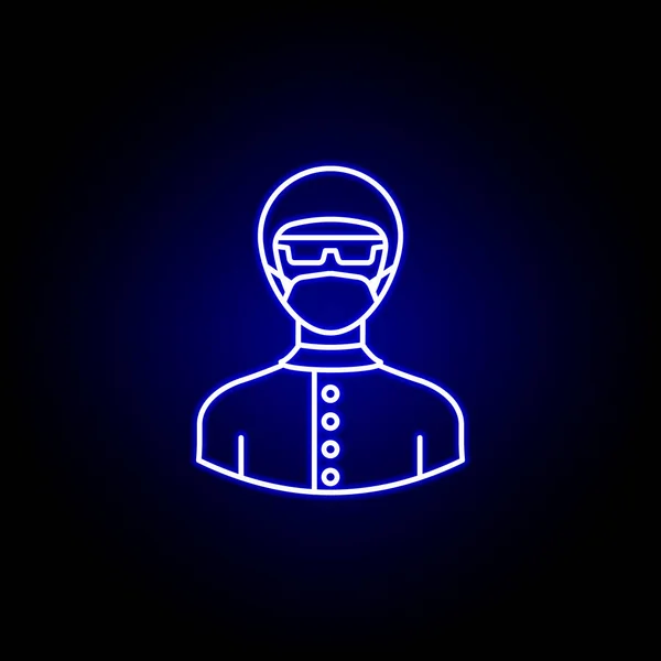 Aviassistant очерчивает икону в голубом неоновом стиле. Знаки и символы могут быть использованы для веб-логотипа мобильного приложения UI UX — стоковый вектор
