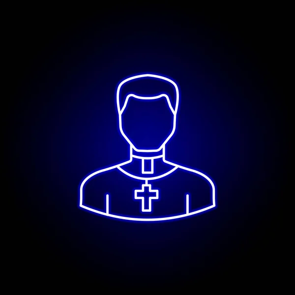 Avatar priest outline icon in blue neon style. Signs and symbols can be used for web logo mobile app UI UX — Stock Vector