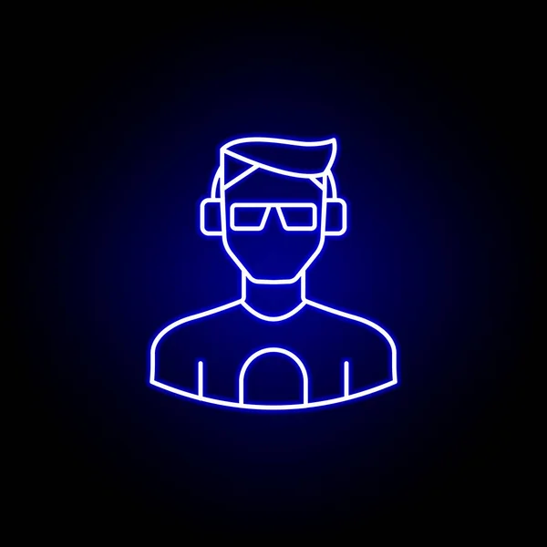 mavi neon tarzı avatar Dj anahat simgesi. İşaretler ve semboller web logosu mobil uygulama Ui Ux için kullanılabilir