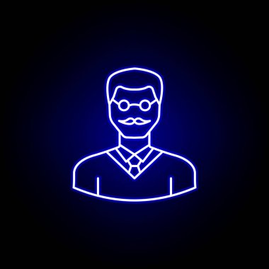 mavi neon tarzı avatar profesör anahat simgesi. İşaretler ve semboller web logosu mobil uygulama Ui Ux için kullanılabilir