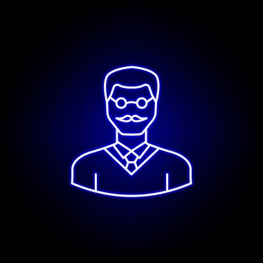mavi neon tarzı avatar profesör anahat simgesi. İşaretler ve semboller web logosu mobil uygulama Ui Ux için kullanılabilir