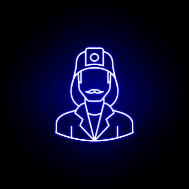 mavi neon tarzı avatar itfaiyeci anahat simgesi. İşaretler ve semboller web logosu mobil uygulama Ui Ux için kullanılabilir