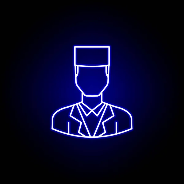 Avatar dokter menguraikan ikon dalam gaya neon biru. Tanda dan simbol dapat digunakan untuk UI aplikasi bergerak logo web UX - Stok Vektor