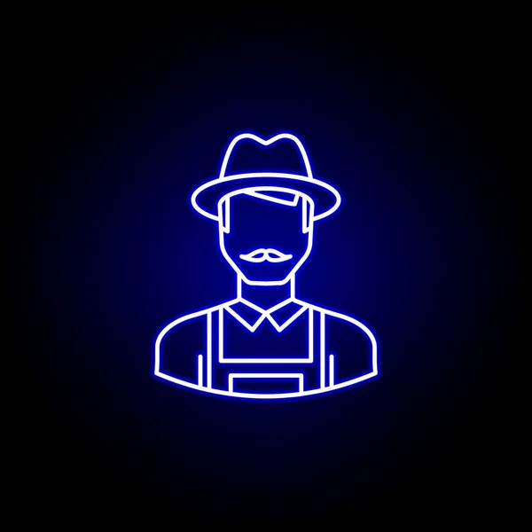 Avatar Farmer kontur ikon i blått Neon stil. Tecken och symboler kan användas för webb logotypen mobil app UI UX — Stock vektor
