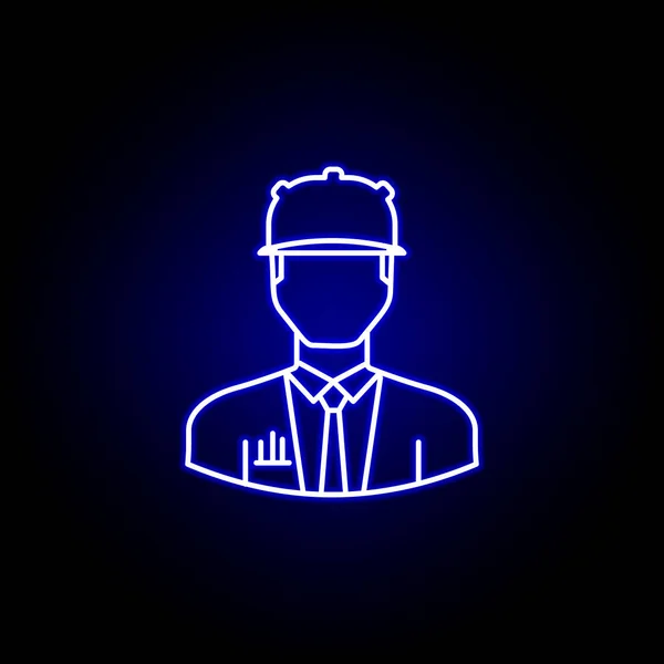 Avatar engenheiro ícone esboço em estilo neon azul. Sinais e símbolos podem ser usados para o logotipo da web aplicativo móvel UI UX — Vetor de Stock