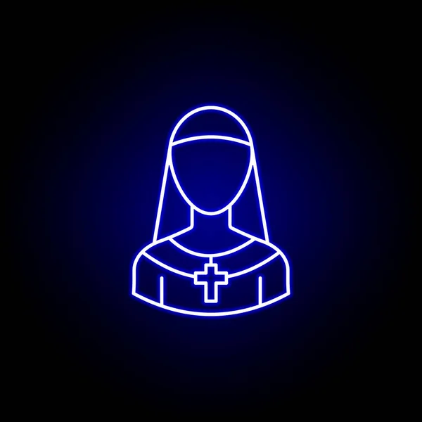 Avatar nonne icône de contour dans le style néon bleu. Signes et symboles peuvent être utilisés pour le logo web application mobile UI UX — Image vectorielle