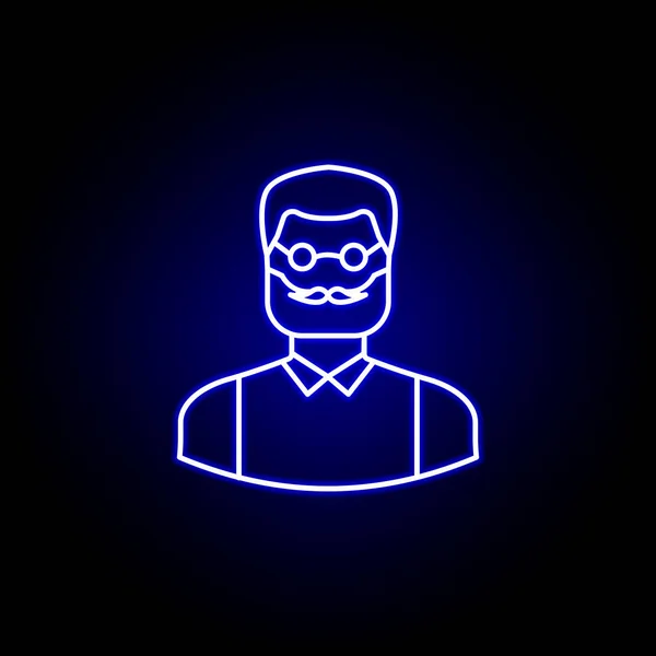 Avatar penulis menguraikan ikon dalam gaya neon biru. Tanda dan simbol dapat digunakan untuk UI aplikasi bergerak logo web UX - Stok Vektor