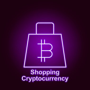 neon tarzıbitcoin alışveriş çantası anahat simgesi. Cryptocurrency resim simgelerinin öğesi. İşaretler ve semboller web, logo, mobil uygulama, Ui, Ux için kullanılabilir