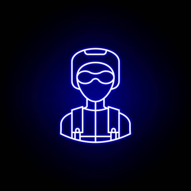 mavi neon tarzı avatar skydiver çizgi simgesi. İşaretler ve semboller web logosu mobil uygulama Ui Ux için kullanılabilir