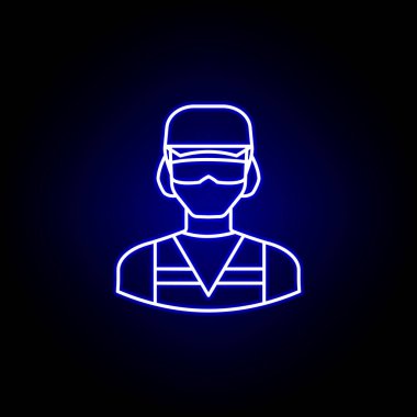mavi neon tarzı avatar shooter hattı simgesi. İşaretler ve semboller web logosu mobil uygulama Ui Ux için kullanılabilir