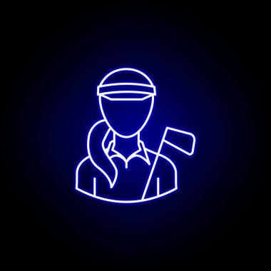 mavi neon tarzı avatar golfçü çizgi simgesi. İşaretler ve semboller web logosu mobil uygulama Ui Ux için kullanılabilir