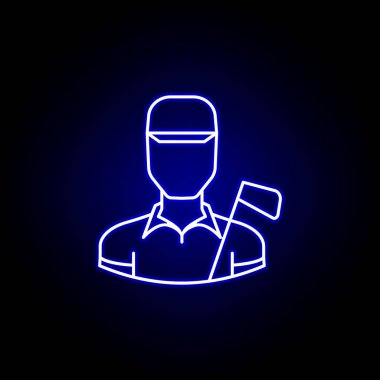 mavi neon tarzı avatar golfçü çizgi simgesi. İşaretler ve semboller web logosu mobil uygulama Ui Ux için kullanılabilir
