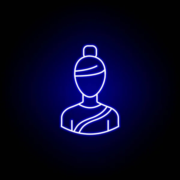 Icono de línea de gimnasta avatar en estilo de neón azul. Signos y símbolos se pueden utilizar para la aplicación móvil logotipo web UI UX — Archivo Imágenes Vectoriales