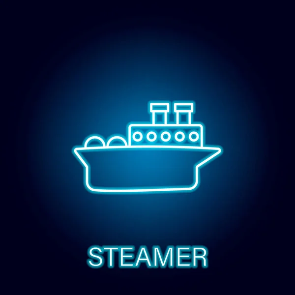 Иконка морского транспорта парохода в неоновом стиле. Знаки и символы могут быть использованы для веб, логотип, мобильное приложение, пользовательский интерфейс, UX — стоковый вектор