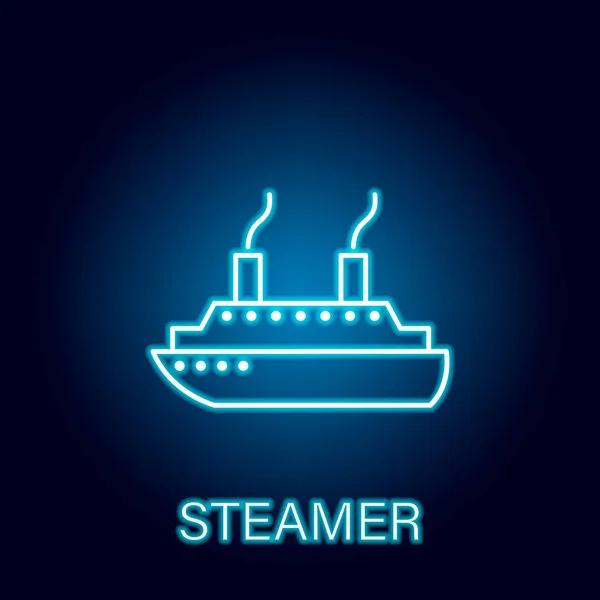 Иконка морского транспорта парохода в неоновом стиле. Знаки и символы могут быть использованы для веб, логотип, мобильное приложение, пользовательский интерфейс, UX — стоковый вектор
