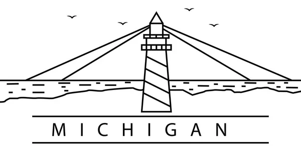 Icono de línea de Michigan. Elemento de los estados de Estados Unidos iconos ilustración. Signos, símbolos se pueden utilizar para la web, logotipo, aplicación móvil, interfaz de usuario, UX — Archivo Imágenes Vectoriales