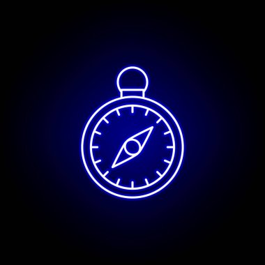 neon tarzında pusula navigasyon hattı simgesi. Kış sporu illüstrasyon unsuru. İşaretler ve semboller simgesi web, logo, mobil uygulama, Ui, Ux için kullanılabilir