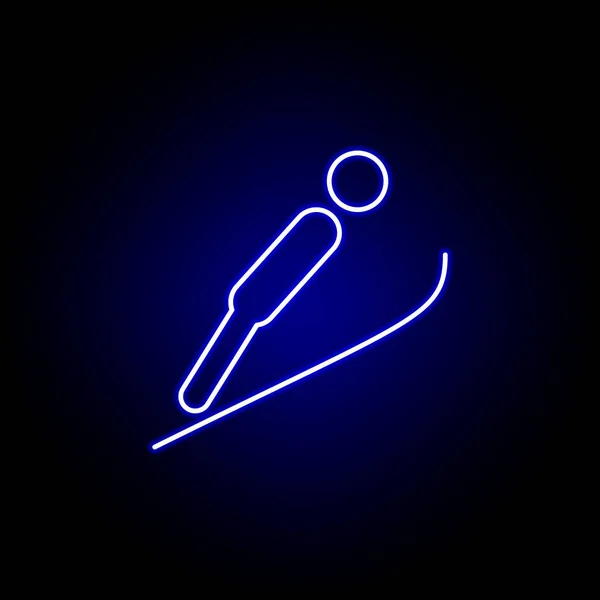 Ícone de linha de salto de esqui em estilo neon. Elemento da ilustração do esporte de inverno. Sinais e símbolos ícone pode ser usado para web, logotipo, aplicativo móvel, UI, UX — Vetor de Stock
