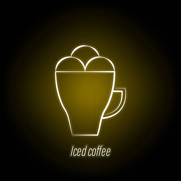 冰咖啡手画霓虹灯图标。咖啡插图图标的元素。标志和符号可用于网页，徽标，移动应用程序，Ui，Ux — 图库矢量图片