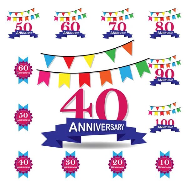 40 years multicolored icon . Set of anniversary illustration icons. Signs, symbols can be used for web, logo, mobile app, UI, UX — Stock Vector