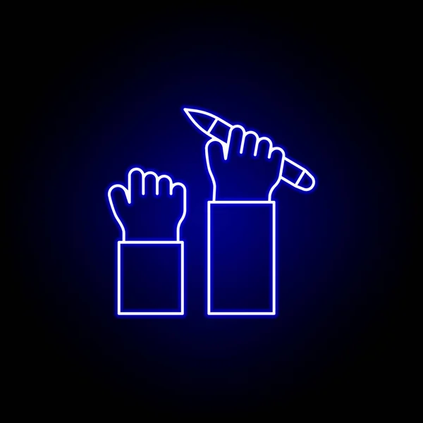 Pen support hand line neon icon. Elements of Business illustration line icon. Signs and symbols can be used for web, logo, mobile app, UI, UX — Stock Vector