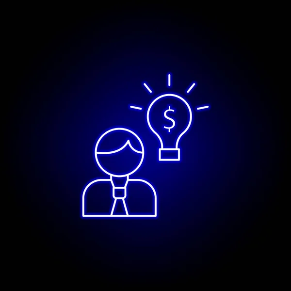 Idea uomo linea icona al neon. Elementi di Business icona della linea di illustrazione. Segni e simboli possono essere utilizzati per il web, logo, app mobile, UI, UX — Vettoriale Stock