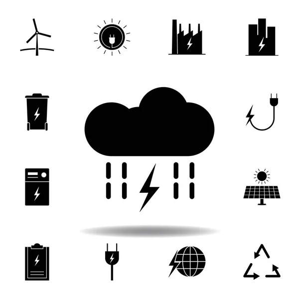 Nube, lluvia, relámpagos, icono de la energía. Conjunto de iconos de ilustraciones de energía alternativa. Puede ser utilizado para web, logotipo, aplicación móvil, interfaz de usuario, UX — Vector de stock