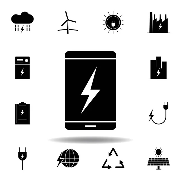 Smartphone, relámpago, icono de la energía. Conjunto de iconos de ilustraciones de energía alternativa. Puede ser utilizado para web, logotipo, aplicación móvil, interfaz de usuario, UX — Vector de stock
