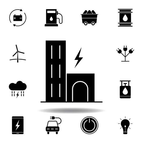 Ciudad, edificio, icono del rayo. Conjunto de iconos de ilustraciones de energía alternativa. Puede ser utilizado para web, logotipo, aplicación móvil, interfaz de usuario, UX — Vector de stock