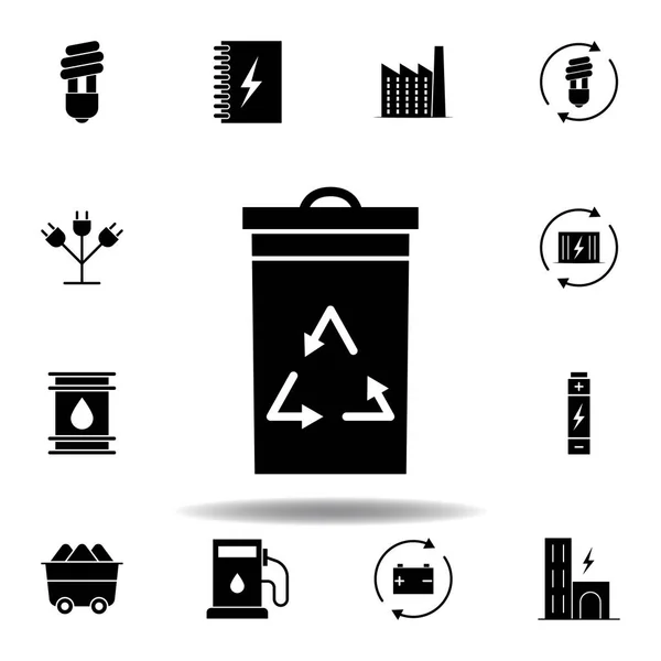 Caja de basura, icono de reciclaje. Conjunto de iconos de ilustraciones de energía alternativa. Puede ser utilizado para web, logotipo, aplicación móvil, interfaz de usuario, UX — Vector de stock