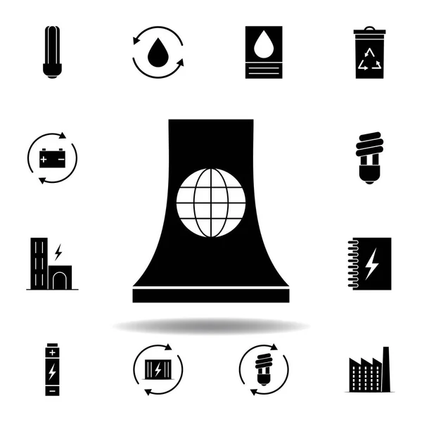 АЭС, мировая икона. Набор иконок альтернативной энергии. Может использоваться для веб, логотип, мобильное приложение, пользовательский интерфейс, UX — стоковый вектор