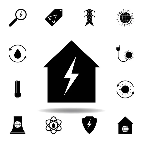 Casa, icono del rayo. Conjunto de iconos de ilustraciones de energía alternativa. Puede ser utilizado para web, logotipo, aplicación móvil, interfaz de usuario, UX — Vector de stock