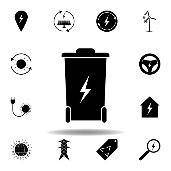 Caja de basura, icono del rayo. Conjunto de iconos de ilustraciones de energía alternativa. Puede ser utilizado para web, logotipo, aplicación móvil, interfaz de usuario, UX — Vector de stock