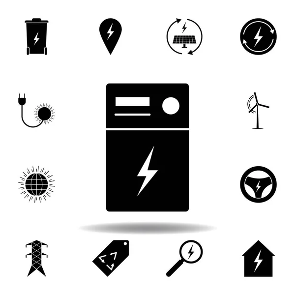 Трансформатор, молния икона. Набор иконок альтернативной энергии. Может использоваться для веб, логотип, мобильное приложение, пользовательский интерфейс, UX — стоковый вектор